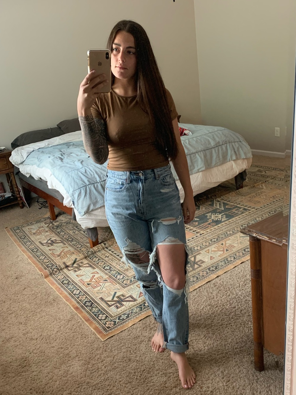 American Eagle Outfitters Light Blue Ripped Straight-Leg Jeans